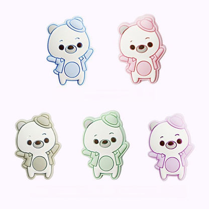 Silicone Focal Beads Dancing Bear Wearing Hat Pose