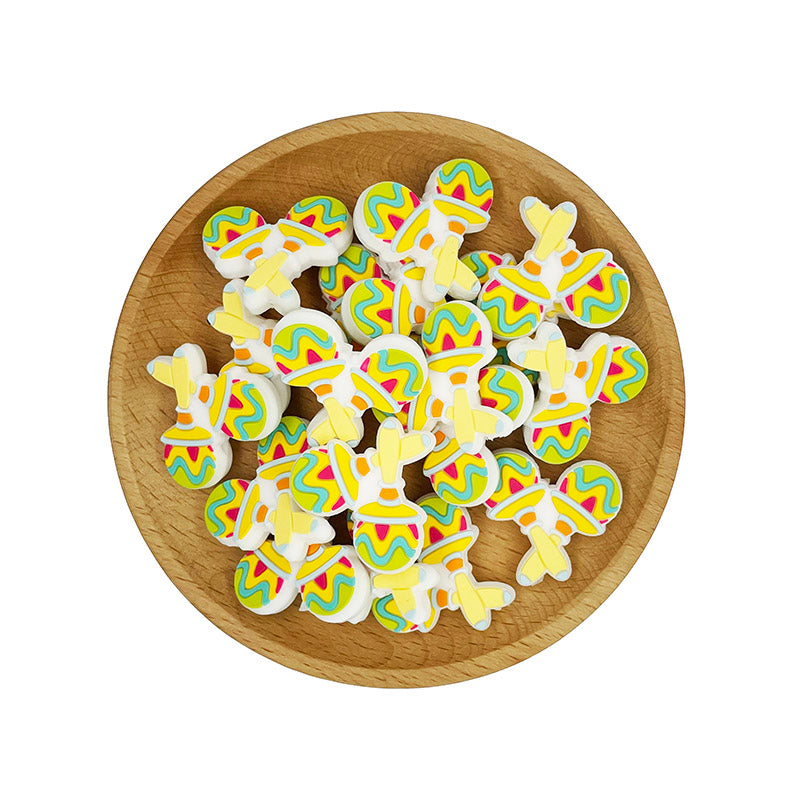 20pcs Silicone Focal Beads Wooden Club Crossed Design 2