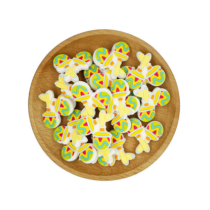 20pcs Silicone Focal Beads Wooden Club Crossed Design 2