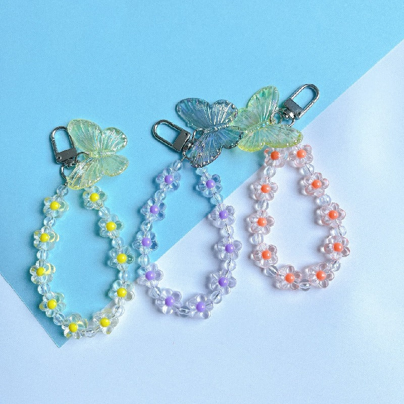 Flower Butterfly Acrylic Beaded Wristlet Keychain Charm 2