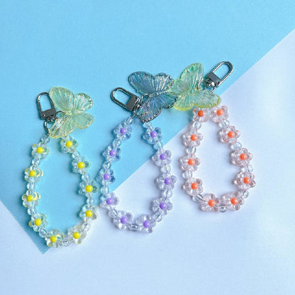 Flower Butterfly Acrylic Beaded Wristlet Keychain Charm 2