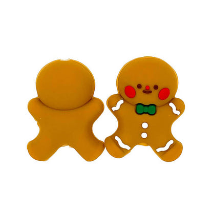 Silicone 3D Focal Beads Gingerbread Man Christmas Wearing Green Bow Tie