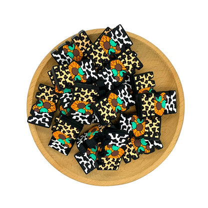 20pcs Silicone Focal Beads Western Cow Pattern Turquoise Mom Design 2