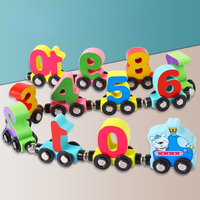 Wooden Building Blocks Magnetic Digital Letters Educational Toy Car 2