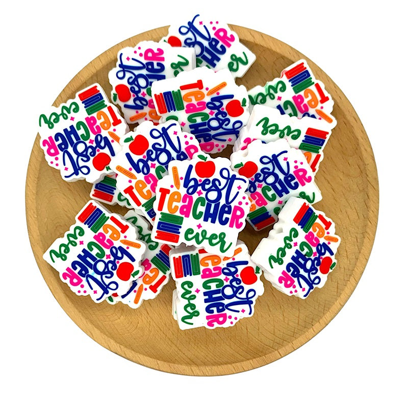 20pcs Silicone Focal Beads Teacher Best Teacher Ever Printed Text 2