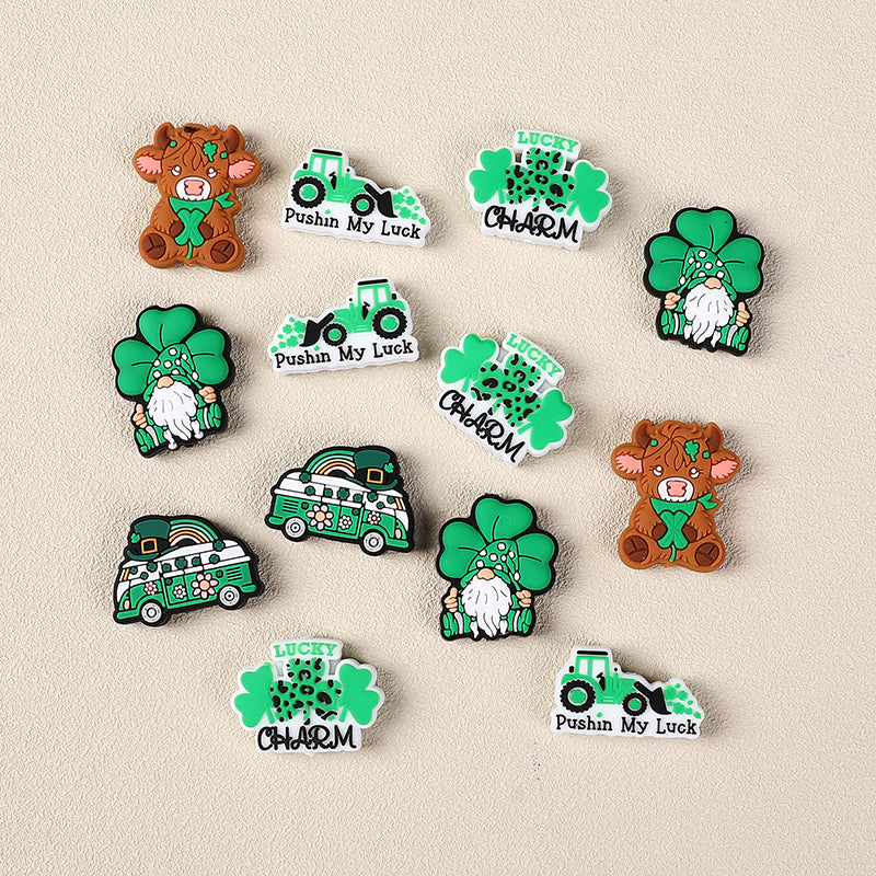 Silicone Focal Beads Saint Patrick Day Clover Highland Cattle Design 6