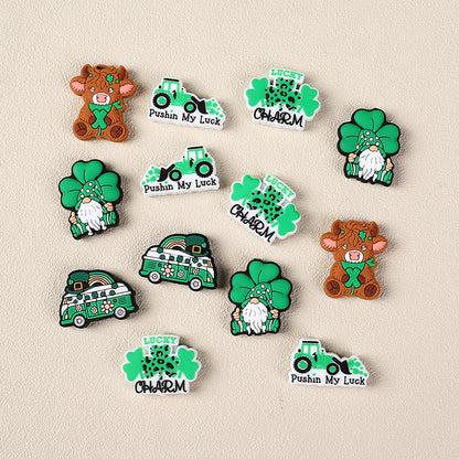 Silicone Focal Beads Saint Patrick Day Clover Highland Cattle Design 6