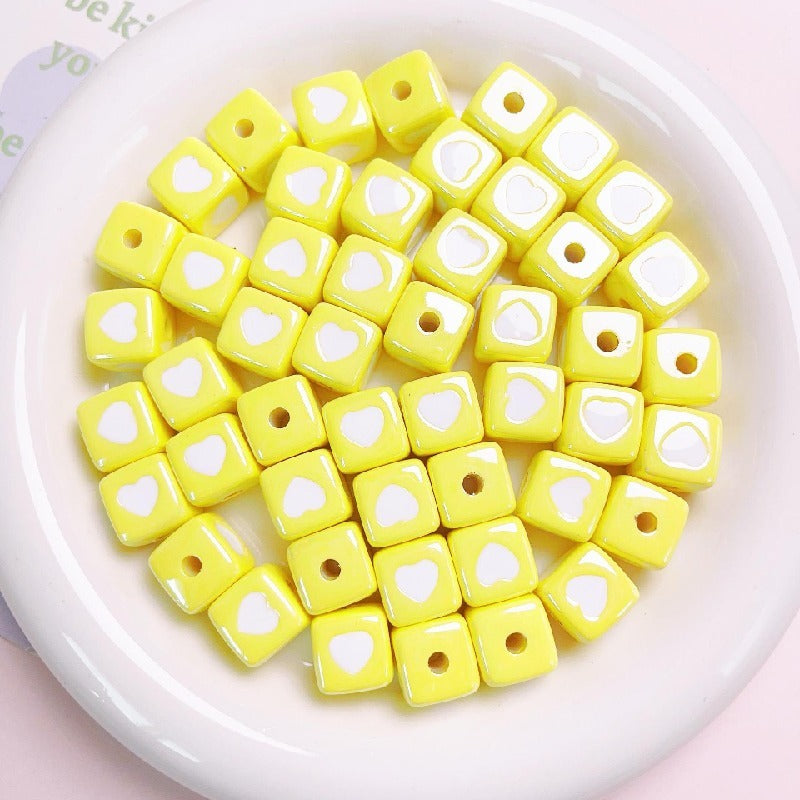 10pcs 12mm Heart Cube Acrylic Beads DIY Bracelet Making 9