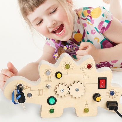 Wooden Dinosaur Montessori Busy Board Educational Toy 2