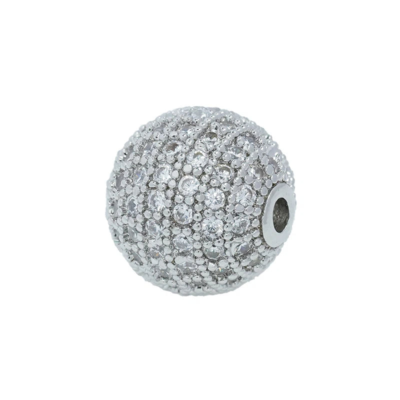5pcs 12mm Zirconia Paved Round Brass Round Beads 6