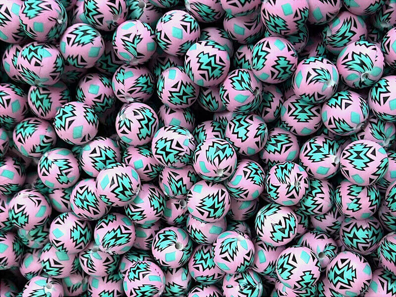 50pcs 15mm Pink Yellow Lightning Print Silicone Beads