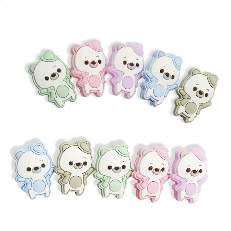 Silicone Focal Beads Dancing Bear Wearing Hat Pose 4