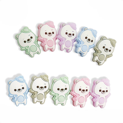 Silicone Focal Beads Dancing Bear Wearing Hat Pose 4
