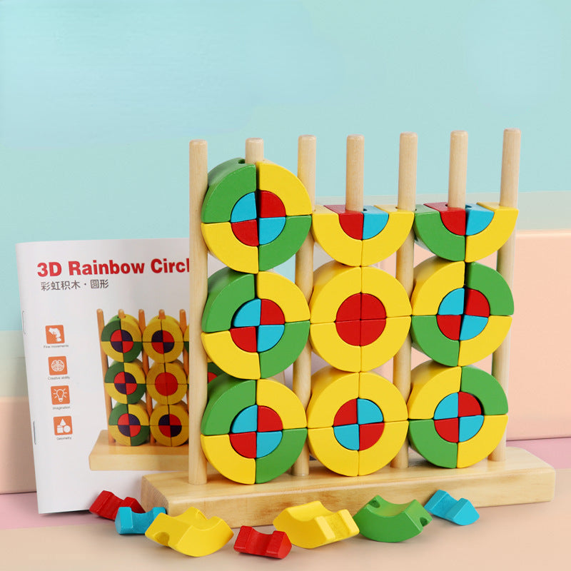 Wooden Montessori Toys Rainbow Triangle Building Blocks Educational 5