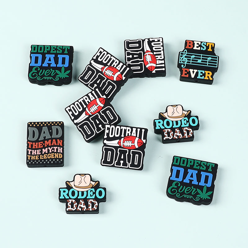 Silicone Focal Beads Dad Theme Text and Icon Design 5