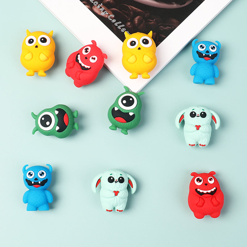 20Pcs Silicone 3D Focal Beads Cute Little Monster Various Colors 2