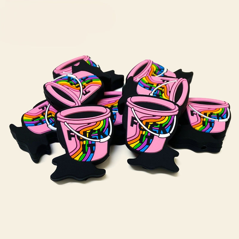 20Pcs Silicone Focal Beads Color Handheld Bucket Rainbow Detail