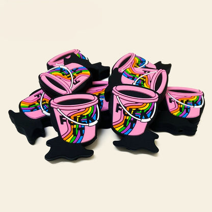 20Pcs Silicone Focal Beads Color Handheld Bucket Rainbow Detail