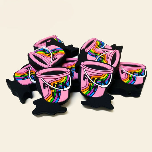 20Pcs Silicone Focal Beads Color Handheld Bucket Rainbow Detail