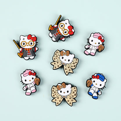 20Pcs Silicone Focal Beads White Cat No Mouth Red Bow with Accessories 3