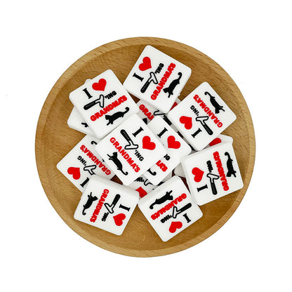 20pcs Silicone Focal Beads Square Heart Printed Text Design 2