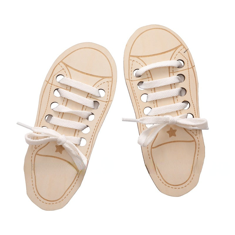 Wooden Rope Shoelaces Montessori Toys for Toddlers 8x15cm 2