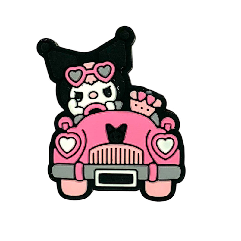 20pcs Silicone Focal Beads Black Rabbit Character Driving Pink Car