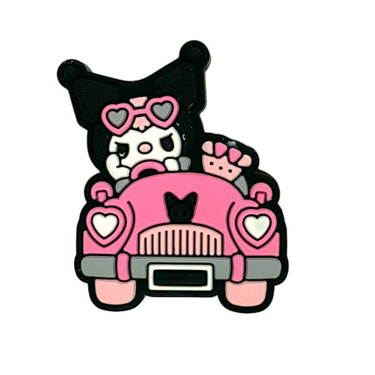 20pcs Silicone Focal Beads Black Rabbit Character Driving Pink Car
