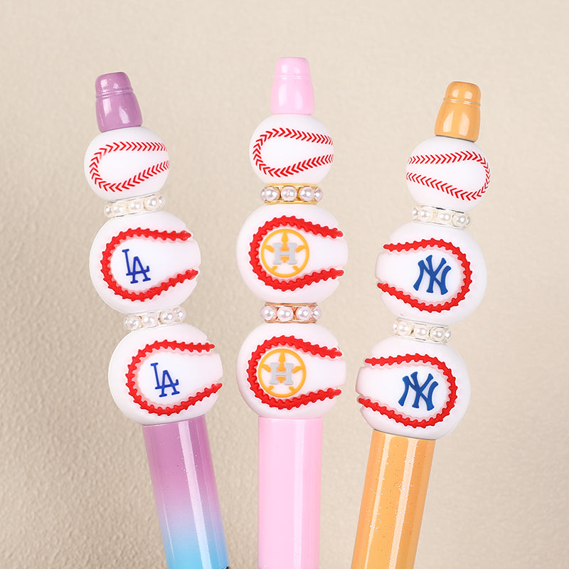 20mm 3D Silicone Focal Beads Baseball Team Front Facing 3