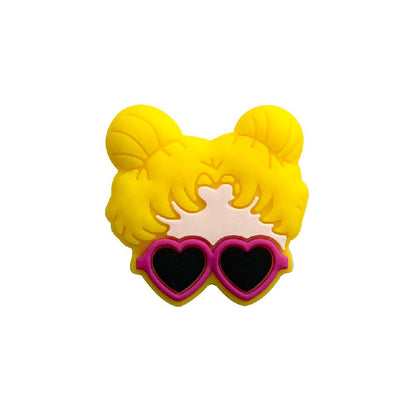 20pcs Silicone Focal Beads Girl Face with Double Bun Hairstyle 9