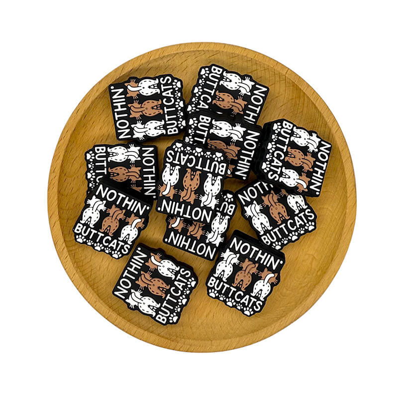 20Pcs Silicone Focal Beads Cat Rear View Text Design 2
