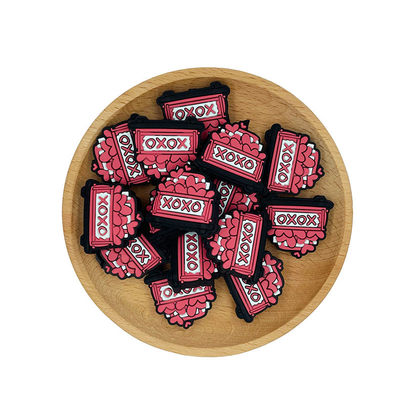 20pcs Silicone Focal Beads Heart XO Truck Back Design 2