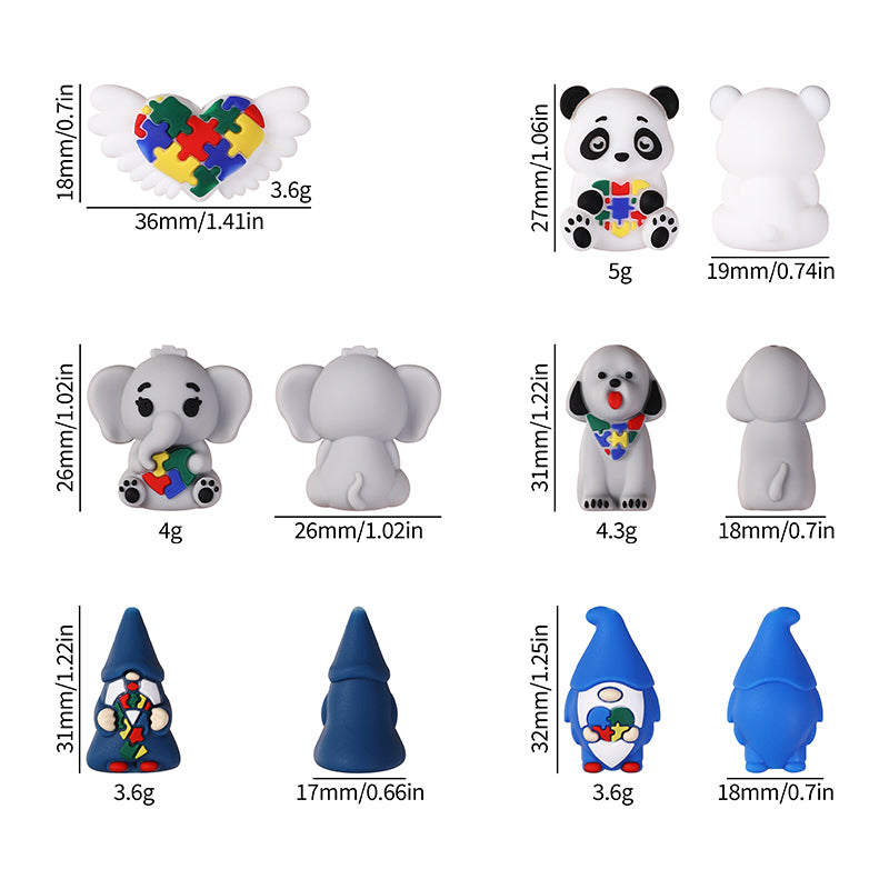 Silicone 3D Focal Beads Autism Pet Love Heart with Puzzle Design 11