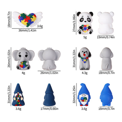 Silicone 3D Focal Beads Autism Pet Love Heart with Puzzle Design 11