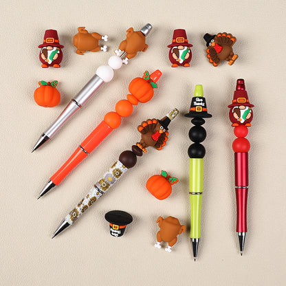 20Pcs Silicone 3D Focal Beads Thanksgiving Theme Turkey Pumpkin Hat Designs 6
