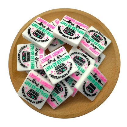 20pcs Silicone Focal Beads Laundry Basket Printed Text Design 2