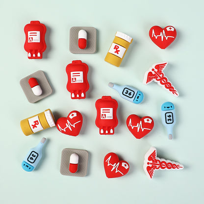 20PCs Silicone 3D Focal Beads Nurse Medical Supplies Heart and Thermometer 4