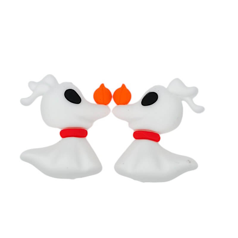 Silicone 3D Focal Beads White Dog with Red Collar Side Profile