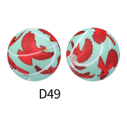 50pcs 15mm Rhombus Printed Silicone Beads Colorful Design 14