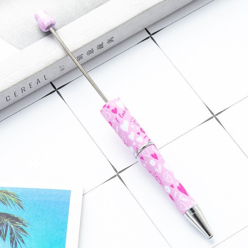 Valentine's Day Heart Print Beadable Ballpoint Pens 14.4cm DIY 14