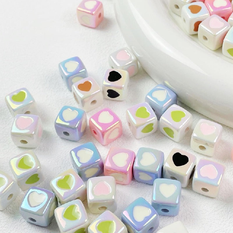 10pcs 12mm Heart Cube Acrylic Beads DIY Bracelet Making 2