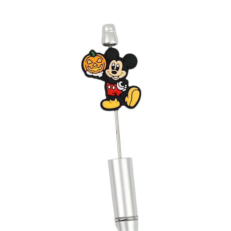 20Pcs Silicone Focal Beads Halloween Pumpkin Round Ear Mouse Character Holding Pumpkin 2