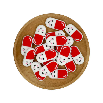 20pcs Silicone Focal Beads Pill Capsule Smiling Face 2