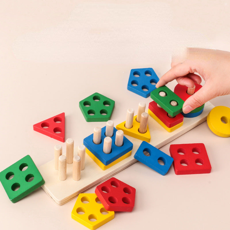 Wooden Montessori Toys Geometric Shape Paired Building Blocks 3