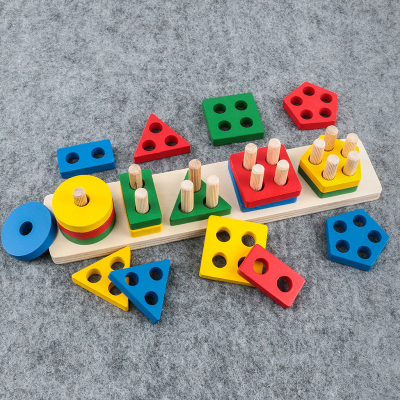 Wooden Montessori Toys Geometric Shape Paired Building Blocks 2