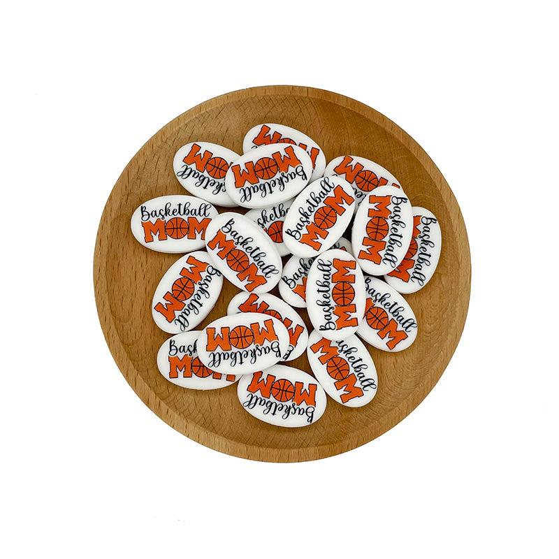 20pcs Silicone Focal Beads Basketball MOM Printed Design 2