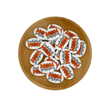 20pcs Silicone Focal Beads Basketball MOM Printed Design 2