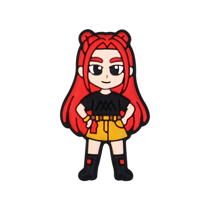 20Pcs Silicone Focal Beads Girl Characters Standing Pose with Colorful Hair 11