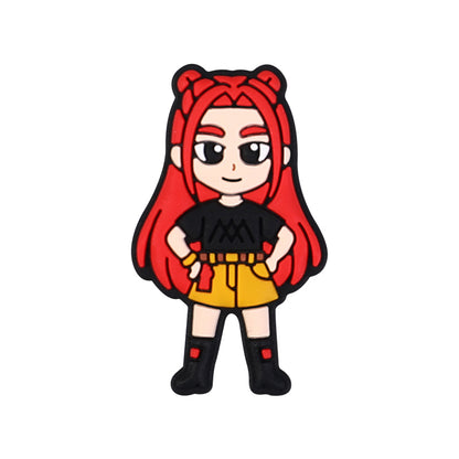 20Pcs Silicone Focal Beads Girl Characters Standing Pose with Colorful Hair 11