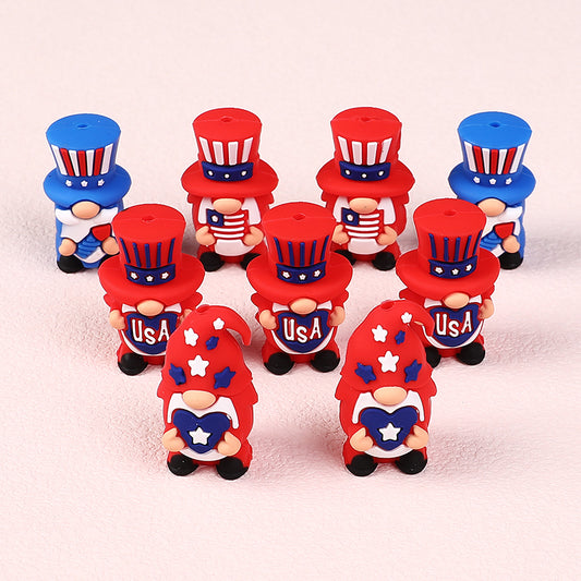 20Pcs Silicone 3D Focal Beads Independence Day Dwarf USA Theme